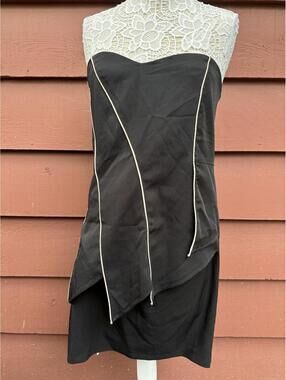 Dots Black Strapless Asymmetrical Mini Dress